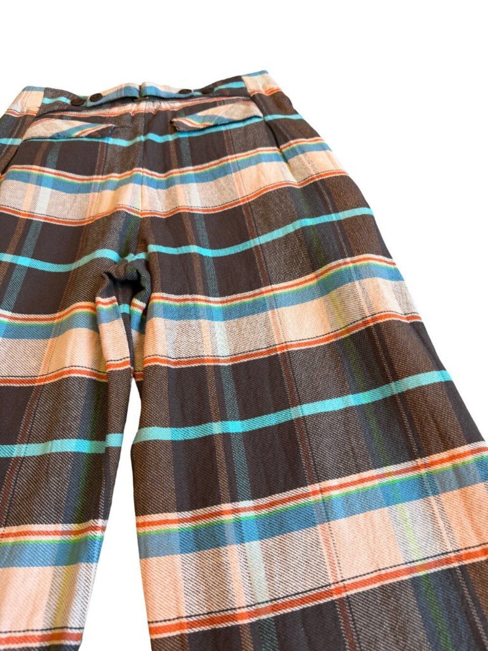 Free People Plaid Back Buckle Cotton Pants Wide Leg Bold Trousers Size 10 NWT - Picture 13 of 16